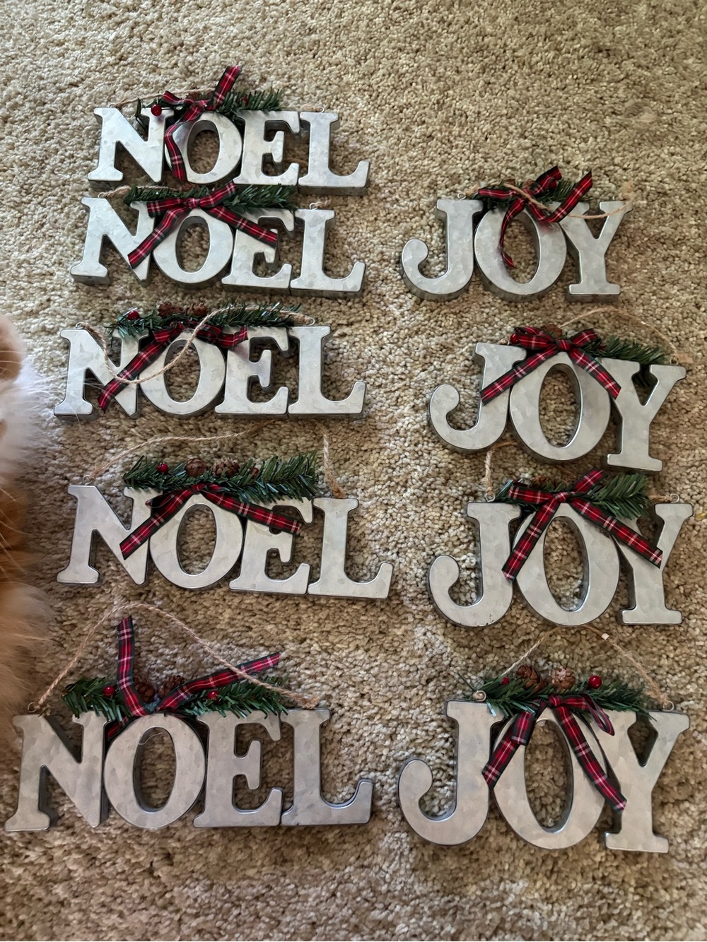 Rustic White 'NOEL' and 'JOY' Holiday Wall Signs with Plaid Ribbon